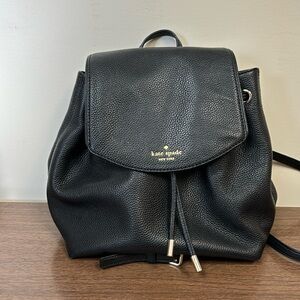 Kate Spade black leather drawstring backpack